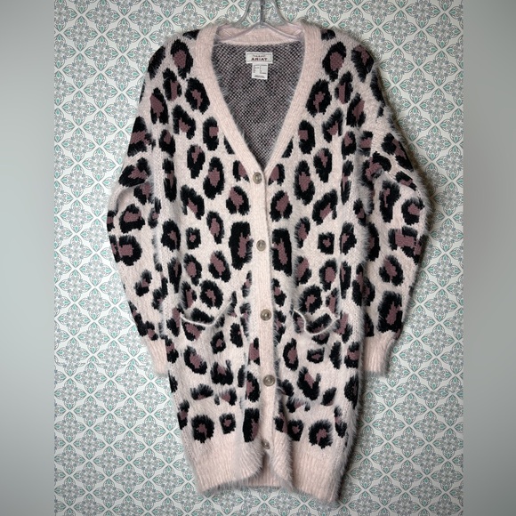 Ariat Women's Leopard Cardigan - Pink and Black - Picture 1 of 4